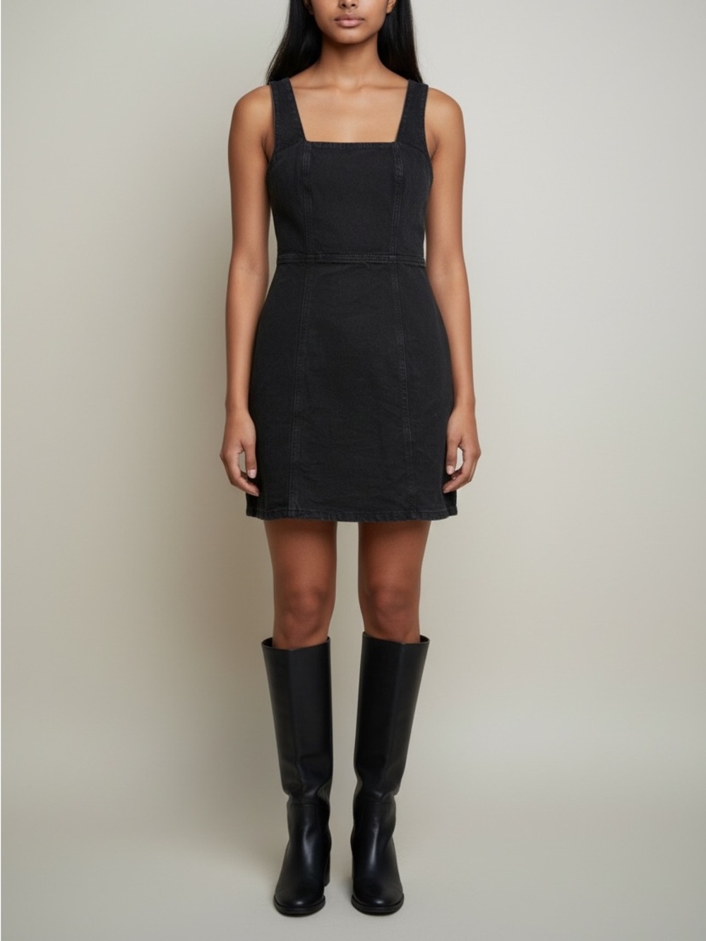 BDG Urban Outfitters Black Denim Open Back Mini Dress Size S Square Neck